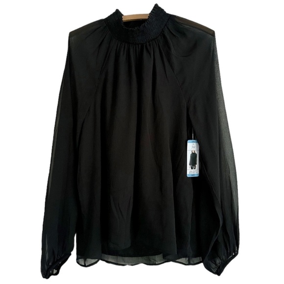 Nwt Joie Long Sleeved Chiffon Black Smocked Blouse Top - Picture 5 of 11
